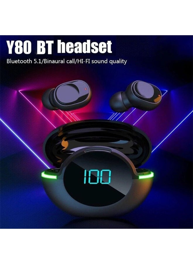 Y80 Bluetooth 5.1 In-Ear Sports Headphones – LED Digital Display, Auto Pairing, Touch Control, HiFi Stereo & Deep Bass - Image 2